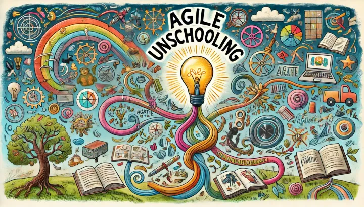 A hero image representing agile unschooling with twisting and branching paths